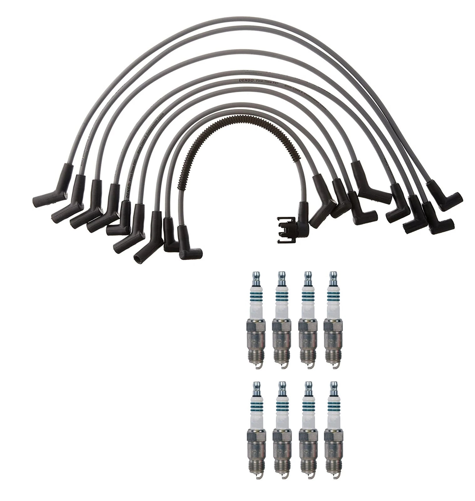 Denso 8mm Wire Set & 8 Iridium Power Spark Plugs for Ford 5.8L V8 (0.044)