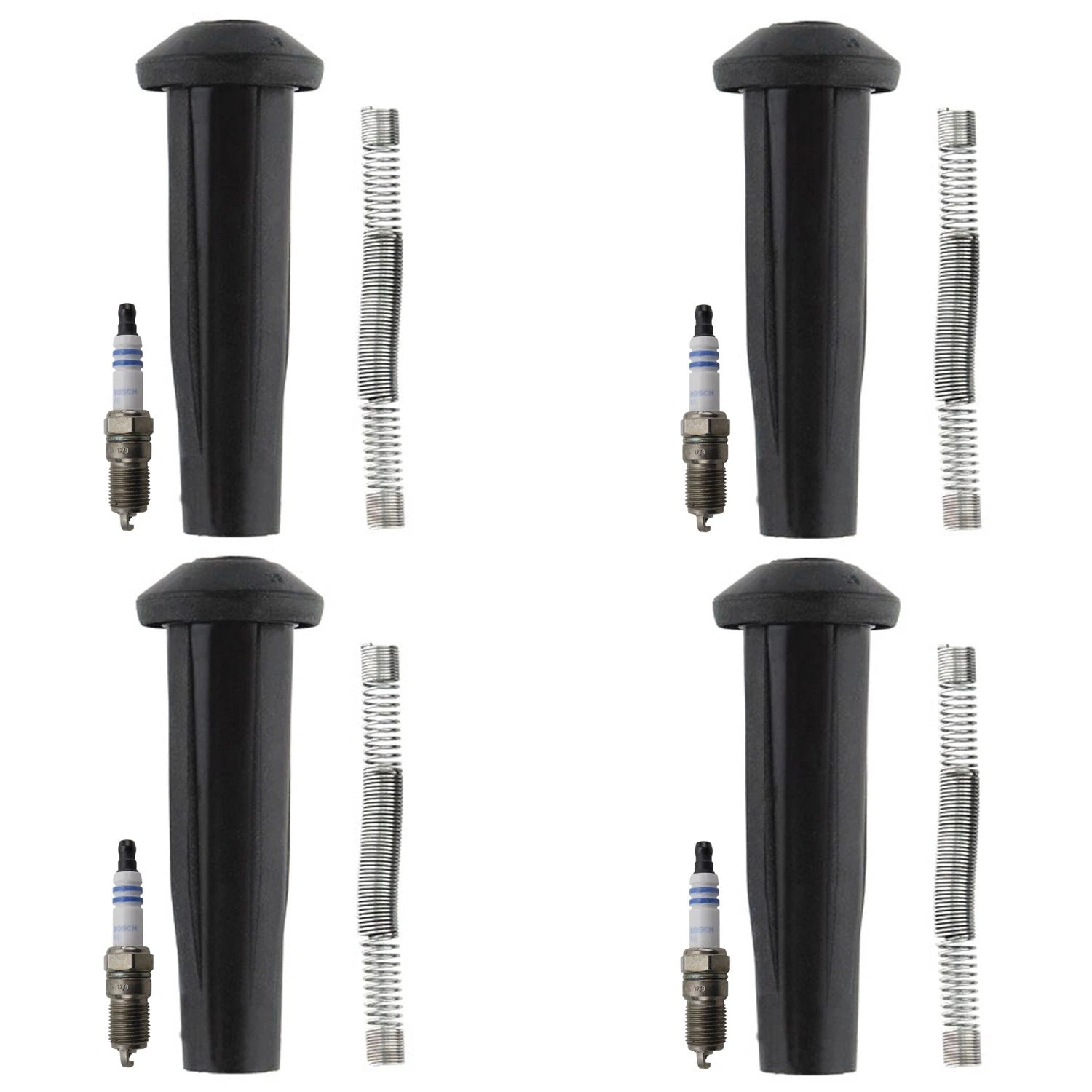 Set of 4 Bosch Double Platinum Spark Plugs & Denso Ignition Coil Boot Kit for Tribute (2001–2008)