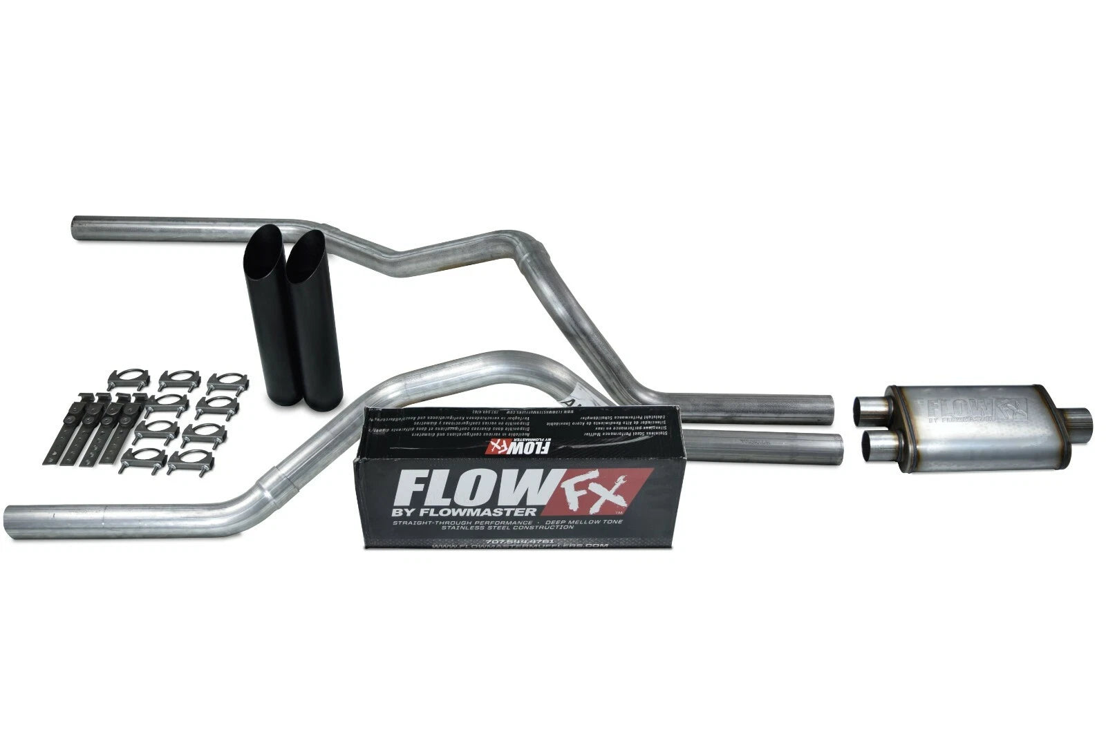 2.5" Dual Exhaust Kit for Chevy GMC 1500 Truck (2015–2018) Black Tip