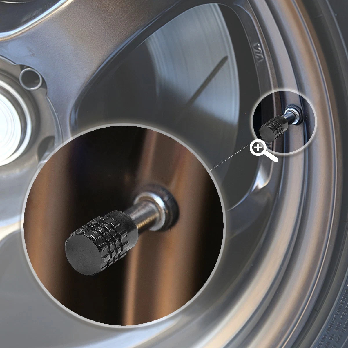 Set of 4 Black Aluminum Tire Stem Caps for Universal Fit (All Models)