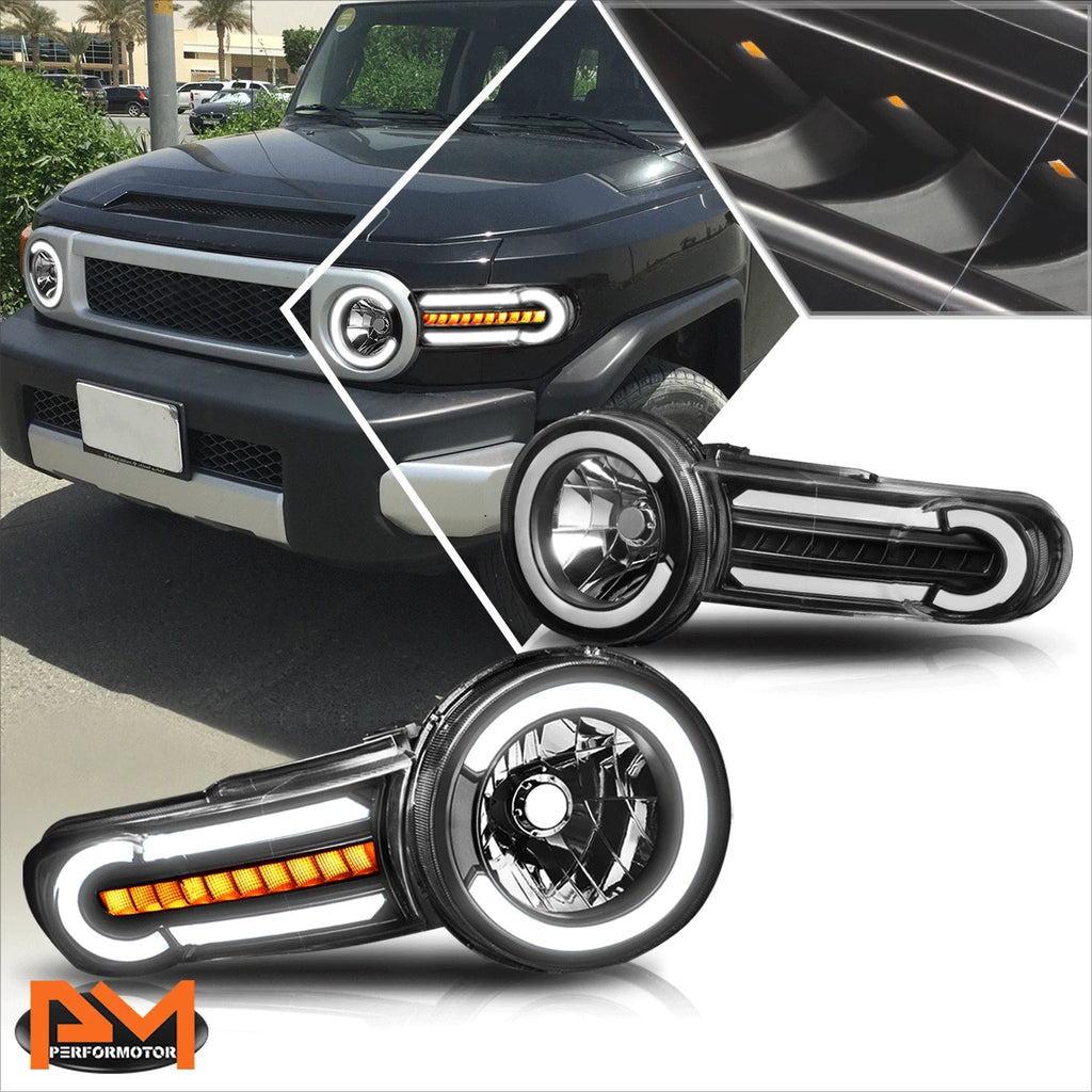 LED DRL Headlight for FJ Cruiser (2007–2014) w/ Chasing Turn Signal Lamp