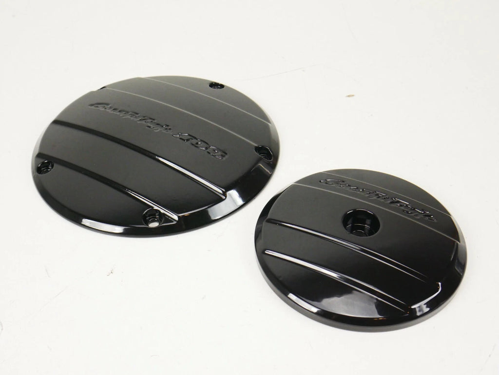 Gloss Black Derby & Air Cover for Harley CVO Softail Dyna Road King Electra Glide