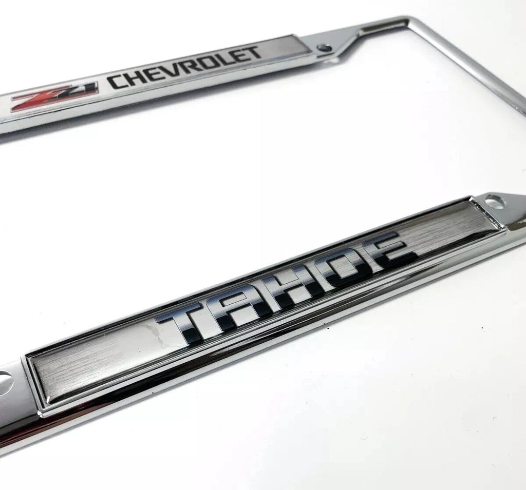 Chrome Metal License Plate Frame with Emblem for Chevy Tahoe Z71 (2015–2025)