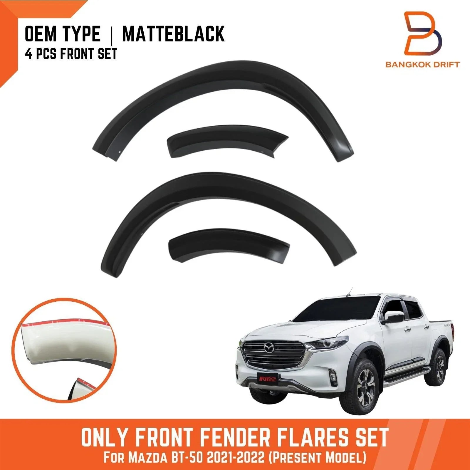 4" Front Matte Black OEM Style Fender Flares for MAZDA BT-50 (2021-2023)