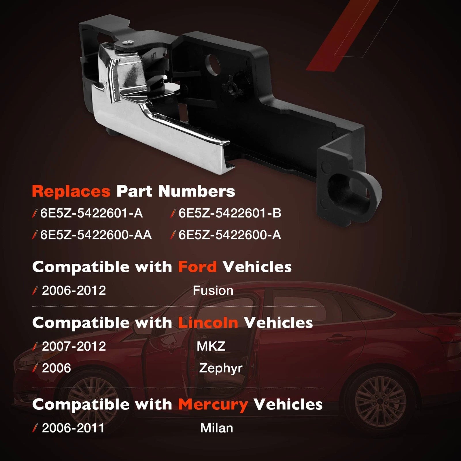 4Pcs Metal Interior Door Handle Set for Ford Fusion (2006–2012)