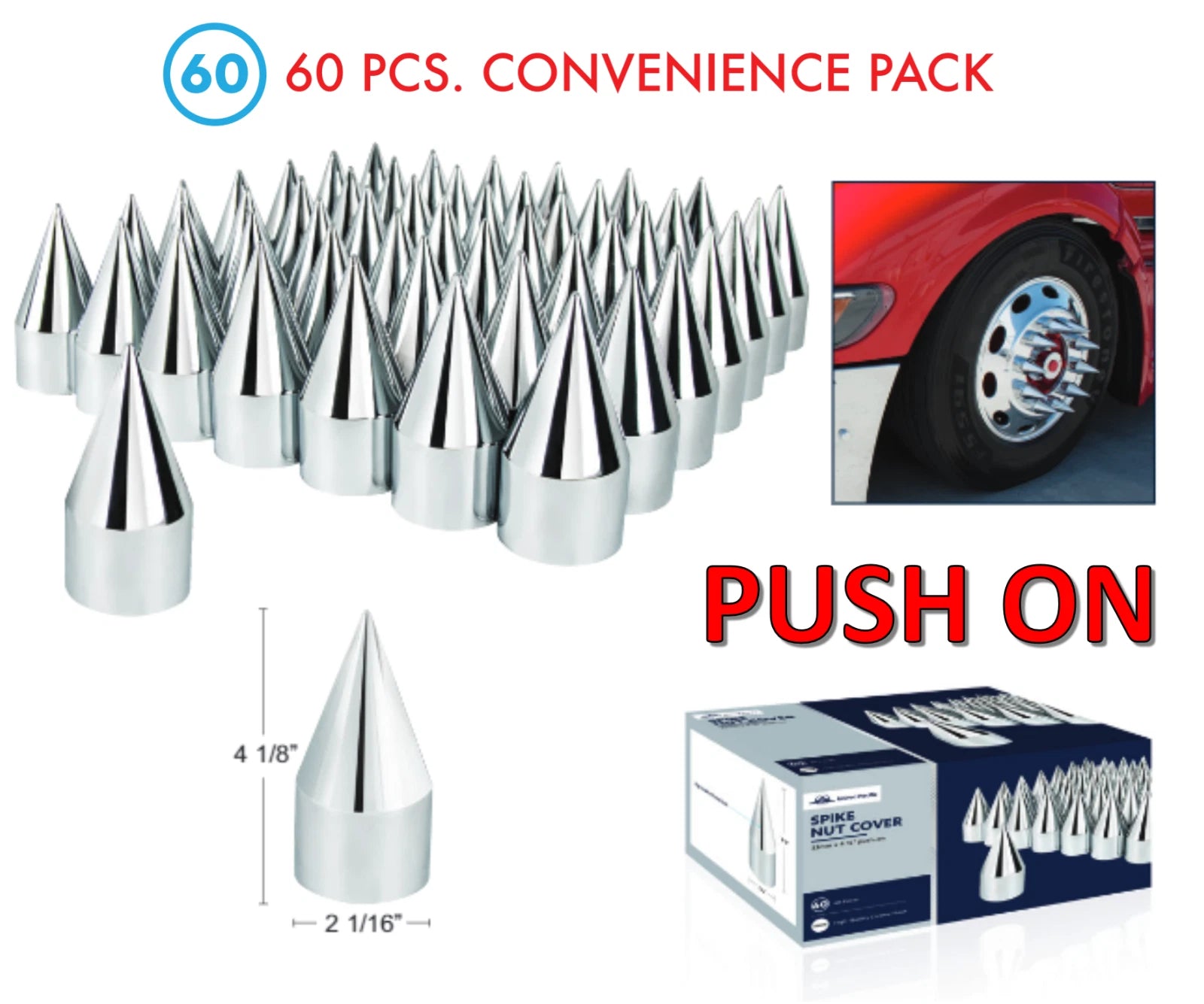 Chrome Spike Lug Nut Covers 33mm Push On for Ford F-150 (2004–2024)