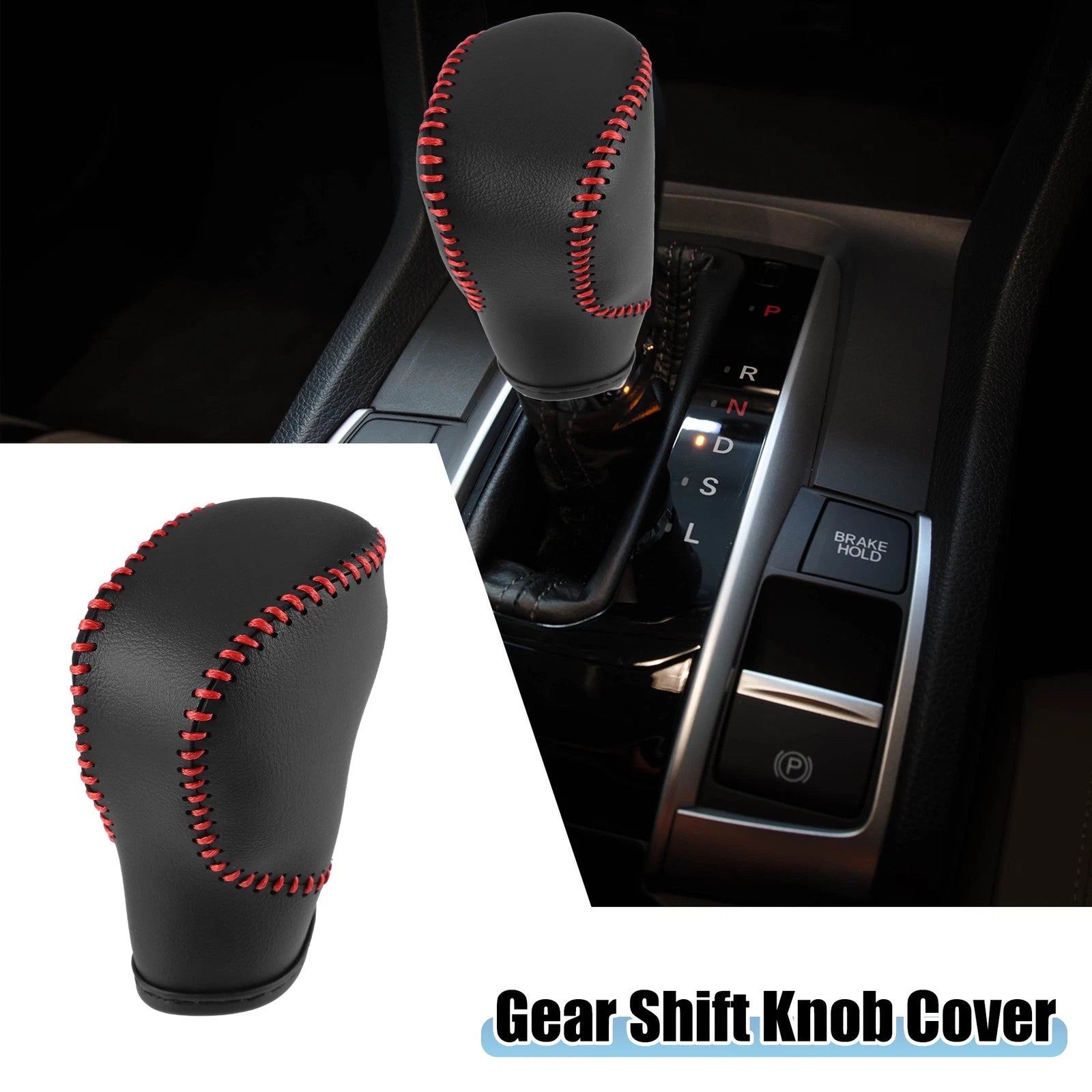 Gear Shift Lever Cover for Honda Civic (2022–2023) Black Faux Leather Red Line