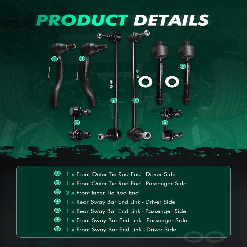 Set of 8 Front Tie Rod End Links for Acura ILX (2013–2015)