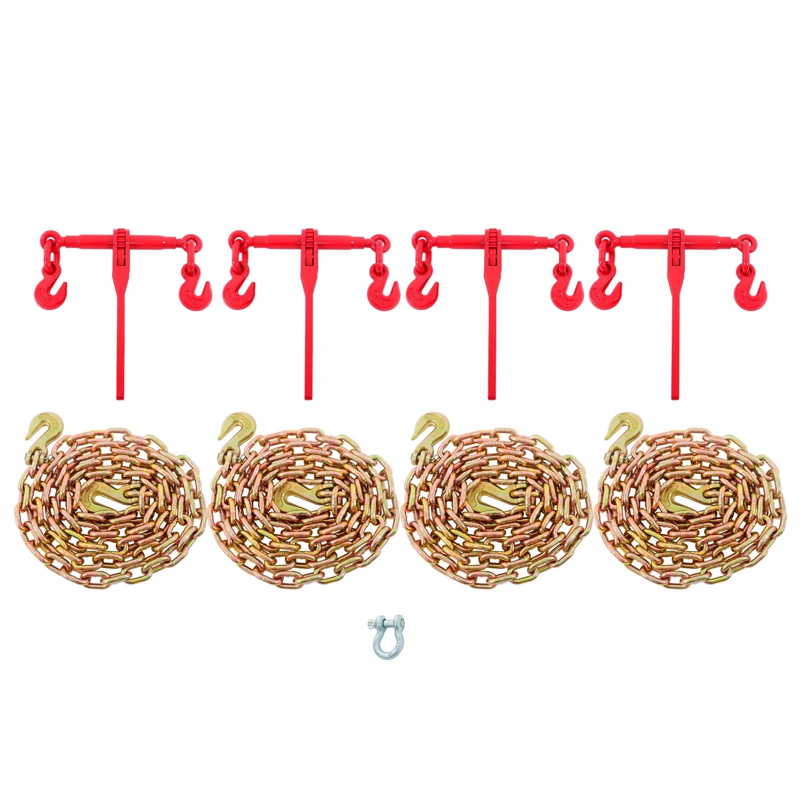 Set of 4 Ratchet Load Binder Chain Kit 3/8in-1/2in 10FT G80