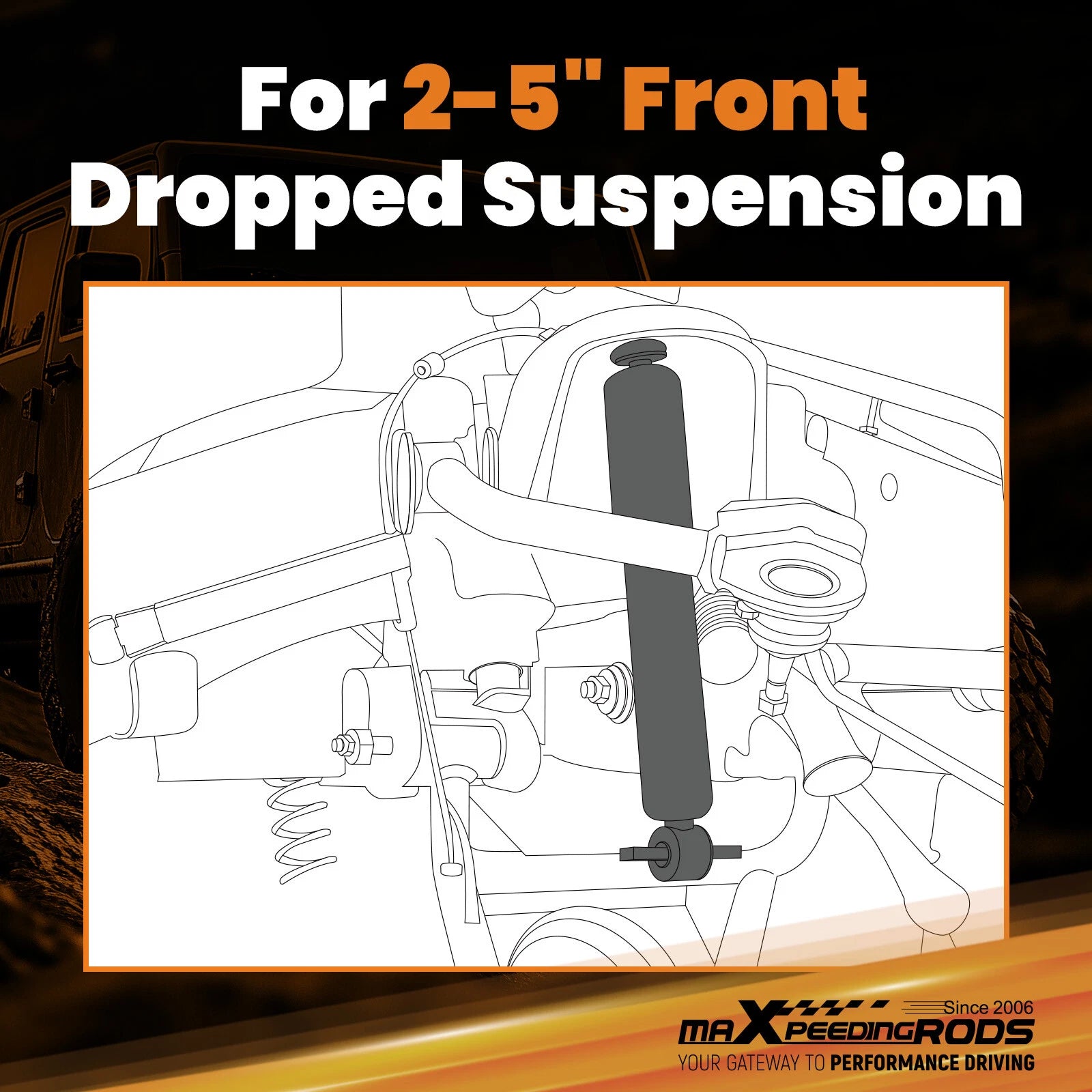 Pair Lowering Front Shocks for Silverado Sierra (1999-2006) 2WD 2"-5" Drop