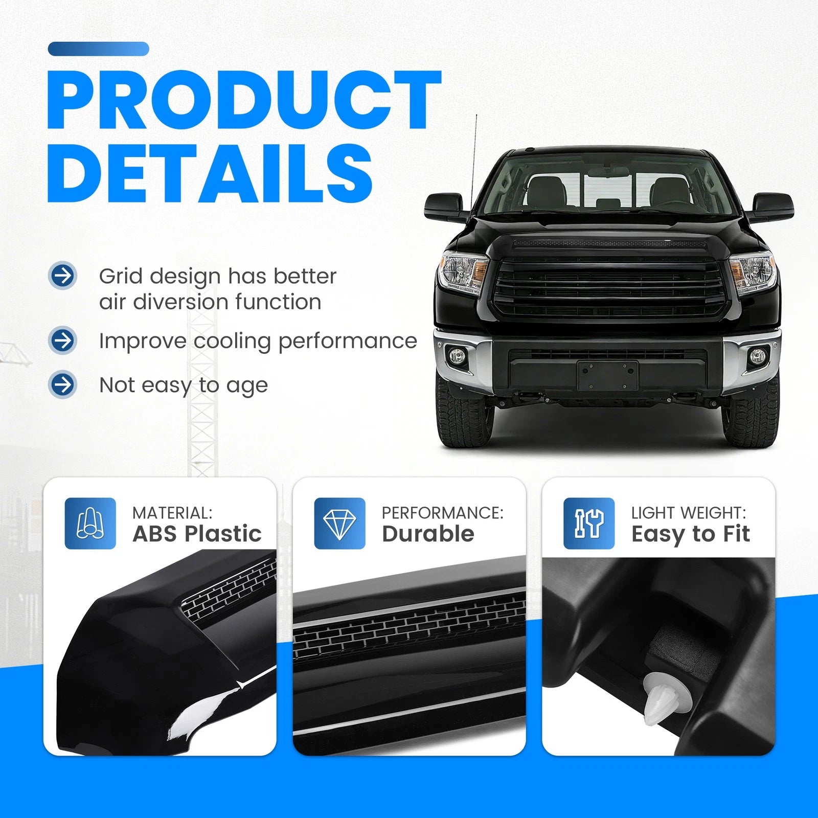 Gloss Black Hood Bulge Molding Grille Trim for Toyota Tundra (2014–2021)