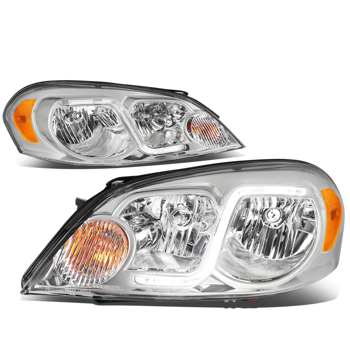LED DRL Headlight/Lamp Pair for Chevy Impala (2006–2016) Chrome Amber