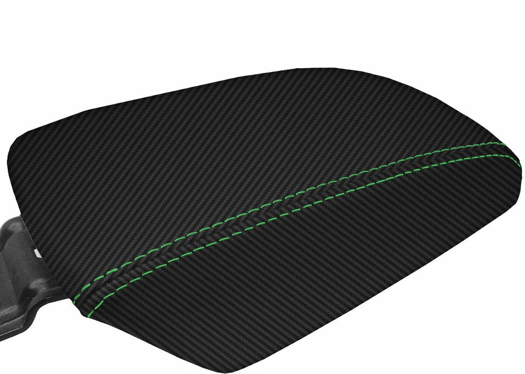 Console Lid Armrest Cover for Ford Focus (2012–2018) Carbon Fiber Green Stitch