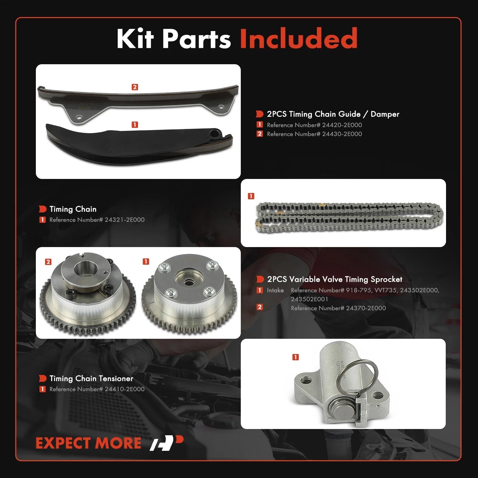 6X Timing Chain Kit for Hyundai Elantra (2011–2013) Kia Soul (2012–2014)