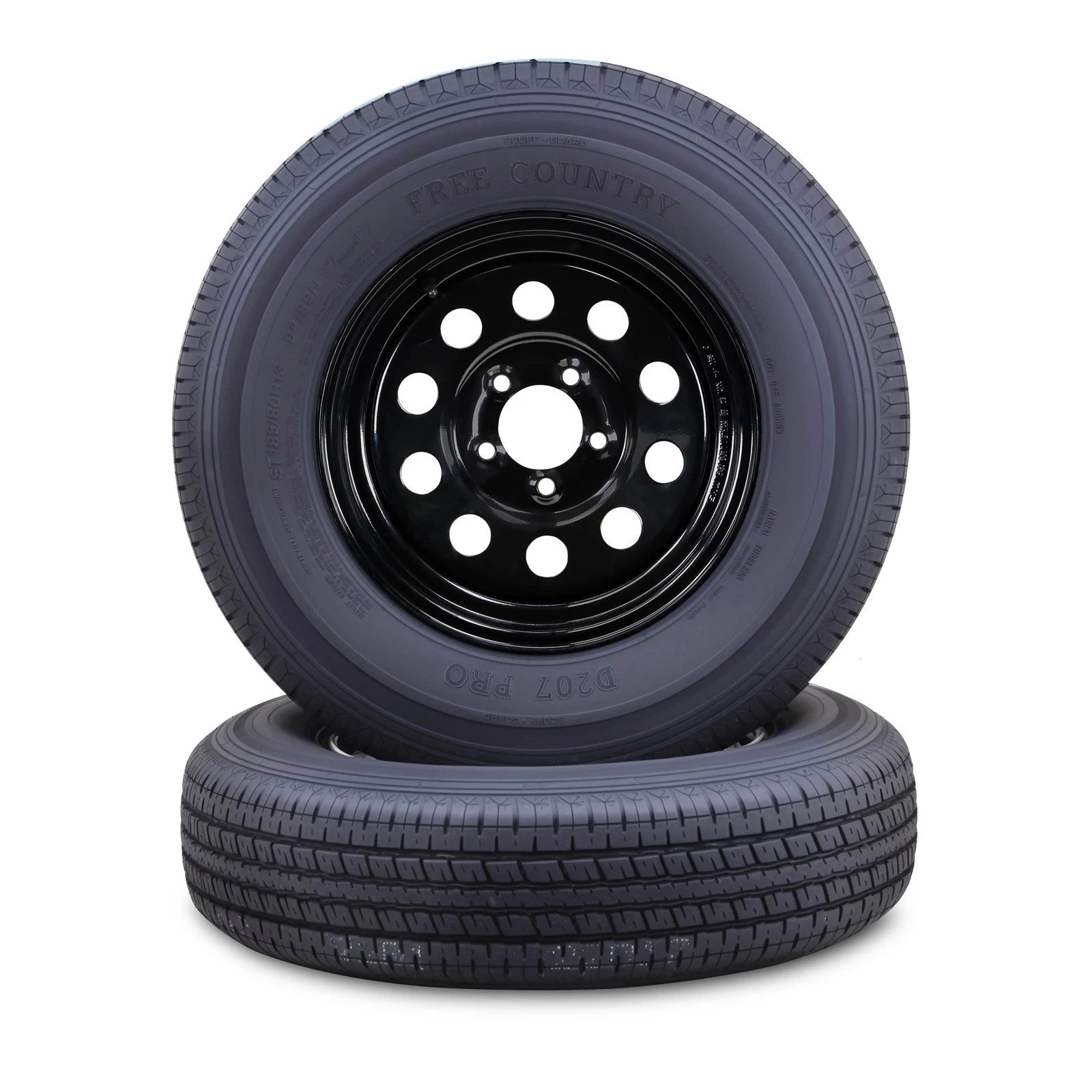 2 Free Trailer Tire Rims ST185/80R13 6-Ply 5 Lug x 4.5" Black Mod