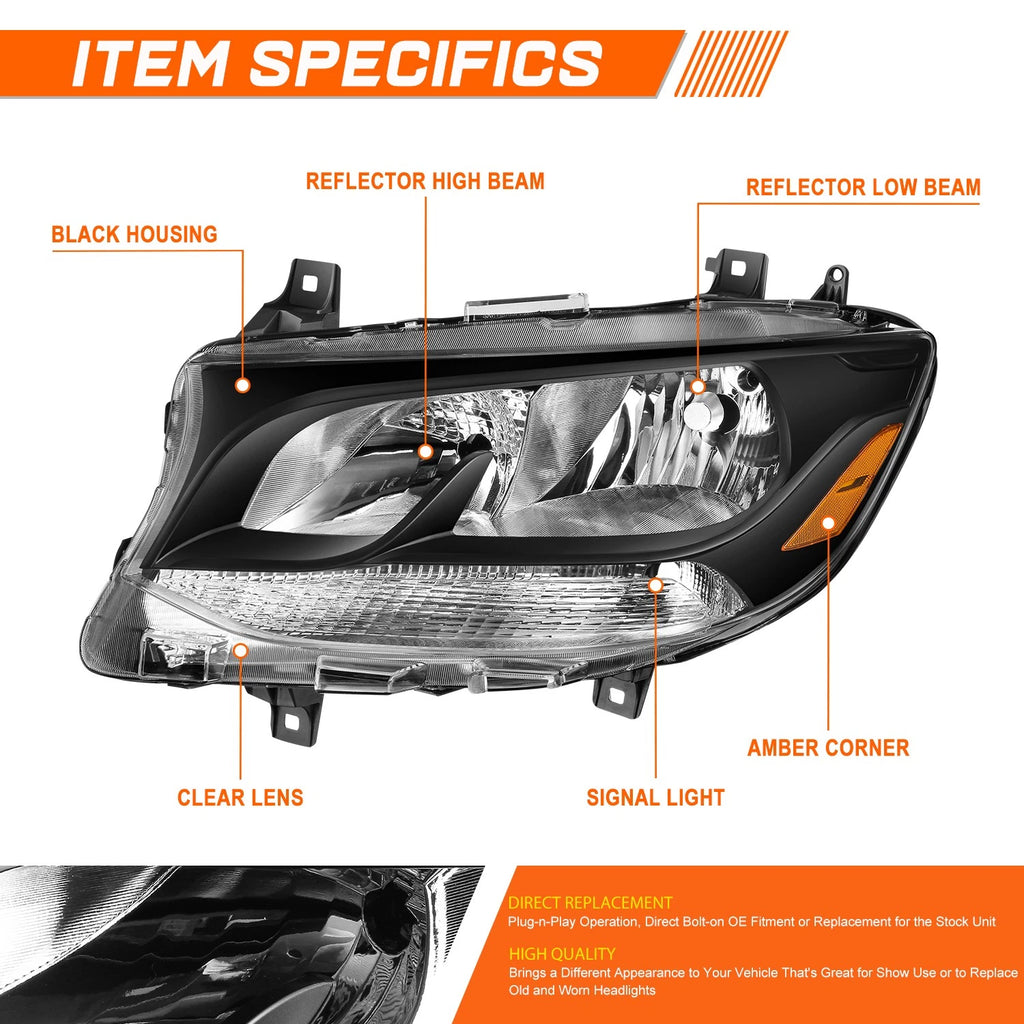 Right Side Headlight Lamp for Ford Expedition (2015–2017) Black Housing