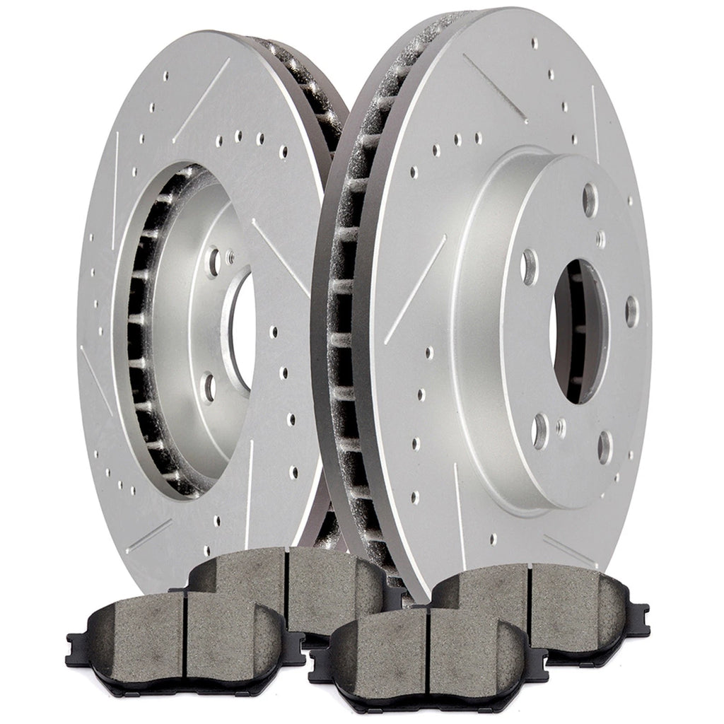Set of 2 Drilled & Slotted Front Brake Rotors with Ceramic Pads for Toyota Camry (2002–2006)