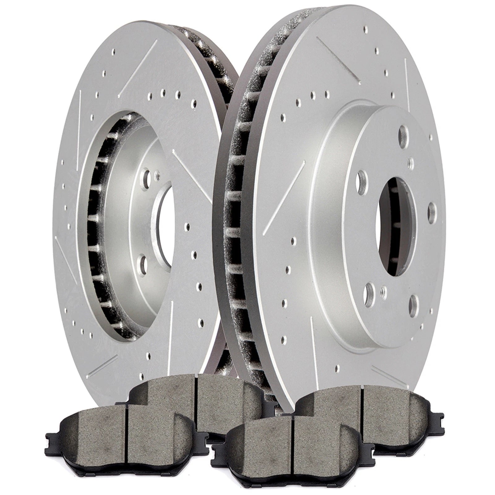 Set of 2 Drilled & Slotted Front Brake Rotors with Ceramic Pads for Toyota Camry (2002–2006)