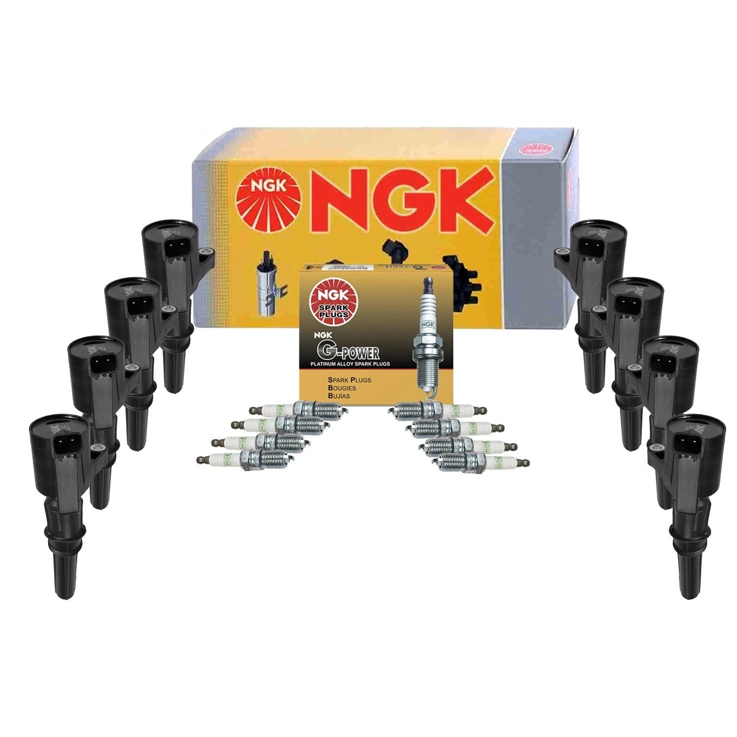 Set of 8 NGK Ignition Coils & G-Power Spark Plugs for Ford Lincoln V8