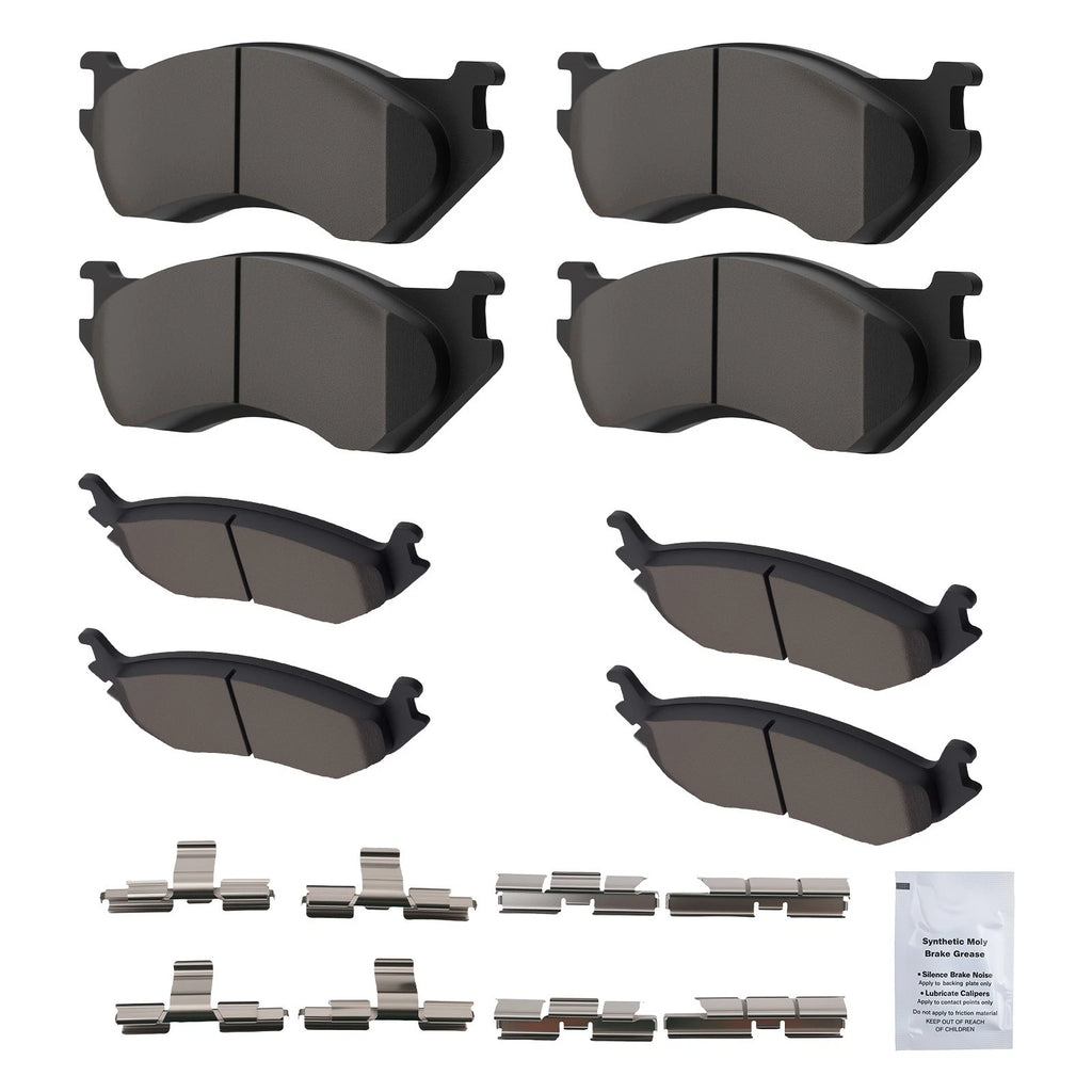 8pcs Brake Pads Kit for Dodge Ram 1500 (2002–2005) D966 D898 2WD/4WD