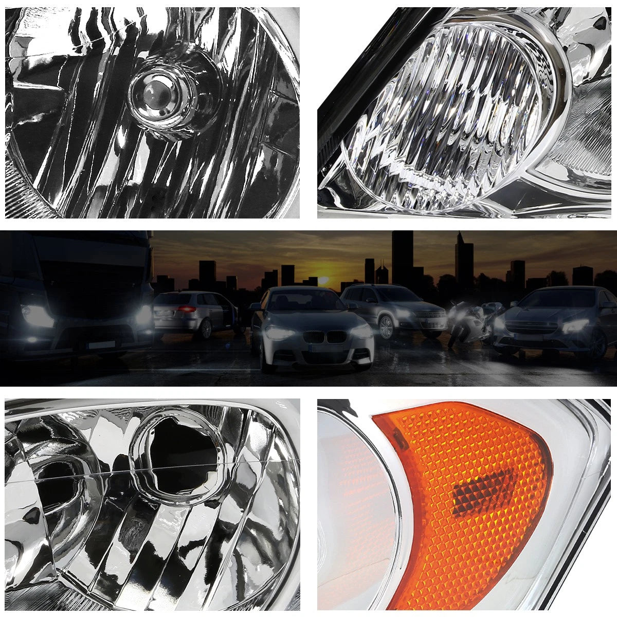Chrome Housing Amber Corner Signal Headlight Lamps Pair for Chevy Impala (2006–2016)