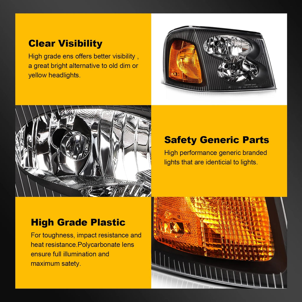 Headlight Assembly Set for GMC Envoy, GMC Jimmy (2002–2009) Black
