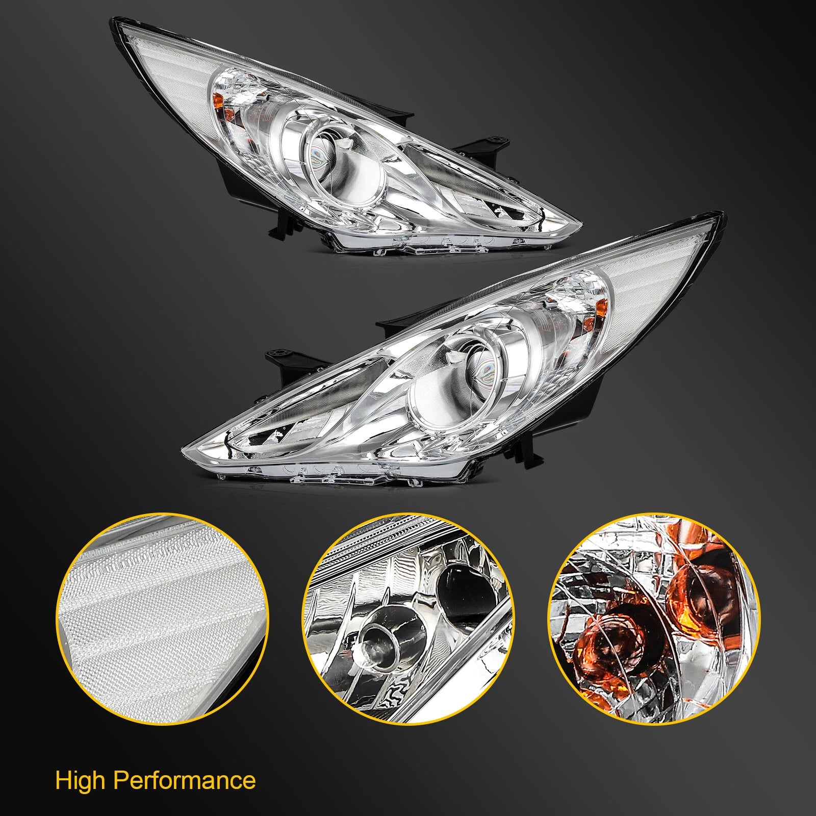 Headlight Assembly for Hyundai Sonata (2011–2014) Chrome Housing Pair