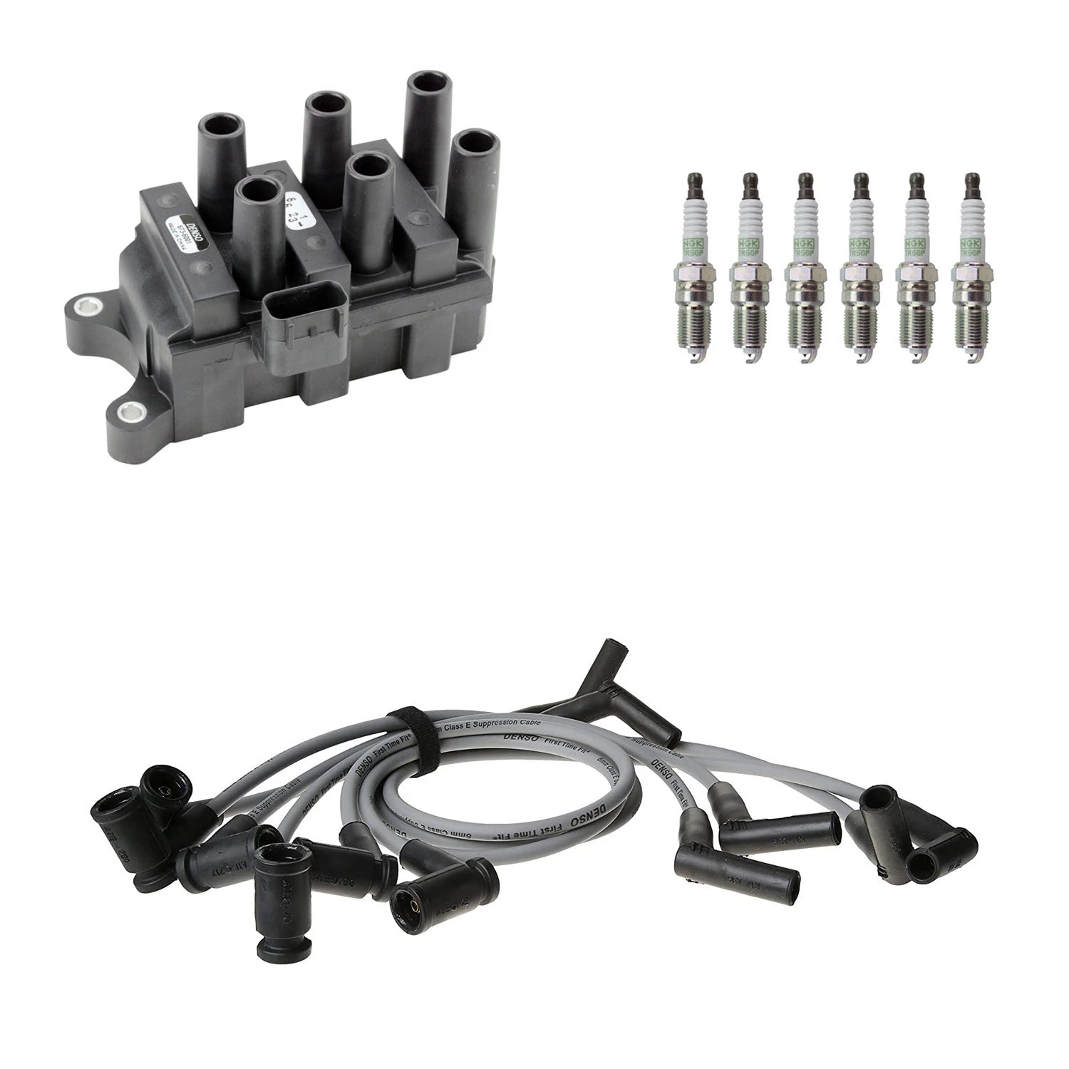 Set of 6 Denso Ignition Coil Wires & NGK Platinum Spark Plugs for Sable (1996–2005)