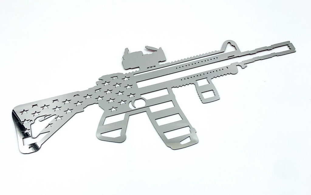 Laser Cut American Flag Emblem Decal for AR15 Rifle Polished Stainless Steel