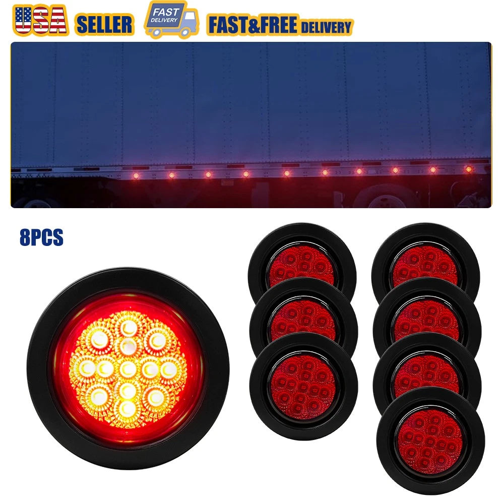 8pc 2.5 Inch DOT Round Red LED Trailer Side Marker Lights for Truck
