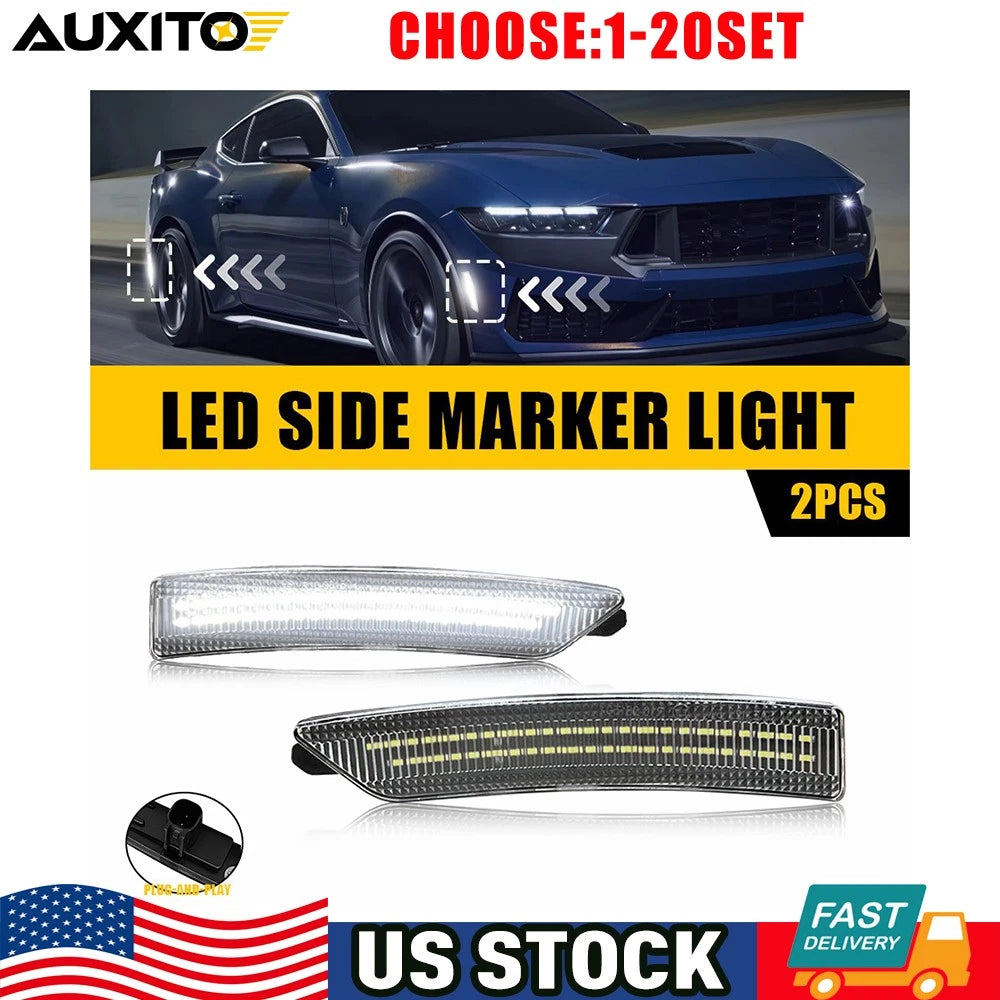2X LED Side Marker Lights for Ford Mustang S650 (2024–2025) Clear Lens White