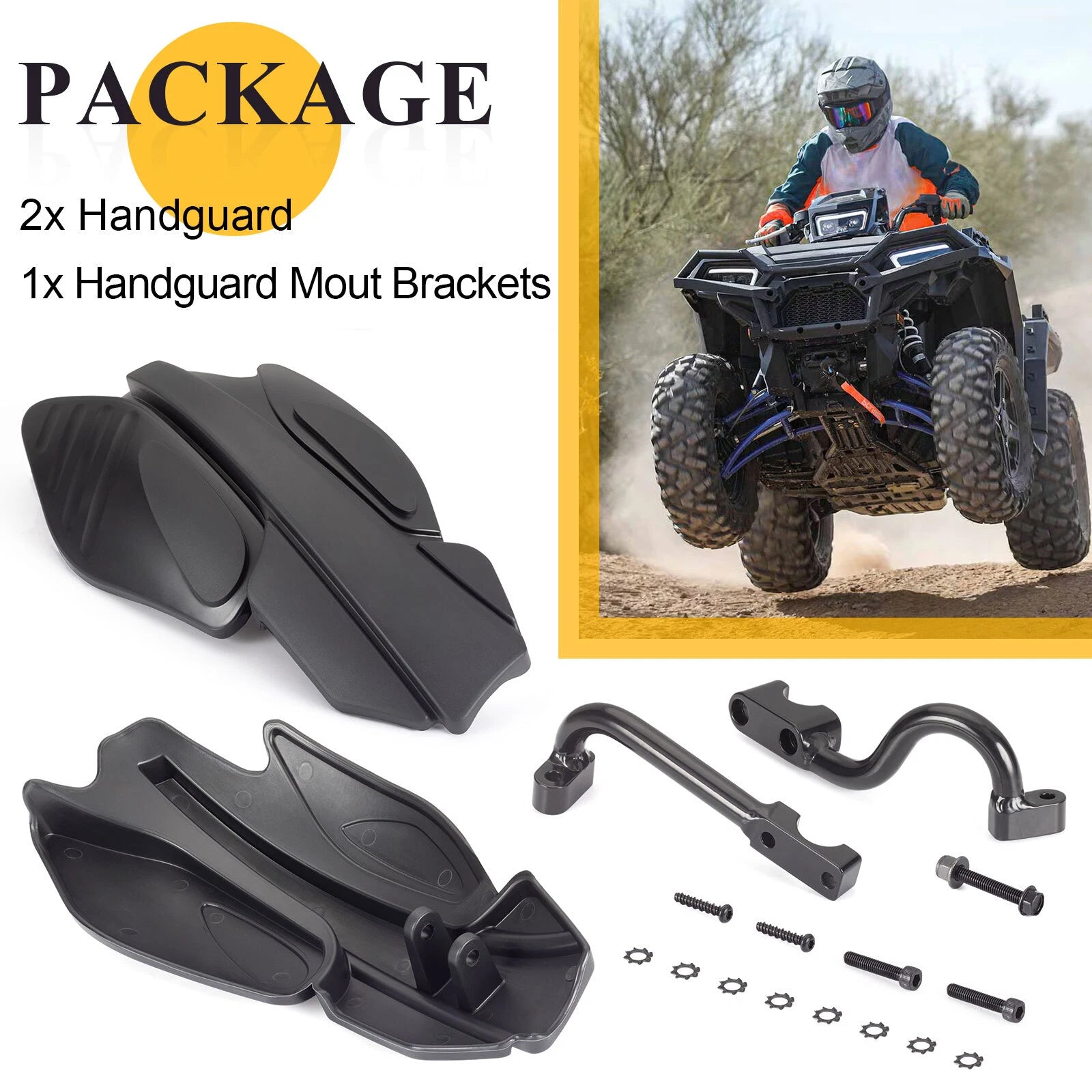 2 Hand Guards & Bracket Mount Kit for Polaris Sportsman 400 450 570 800 850 1000