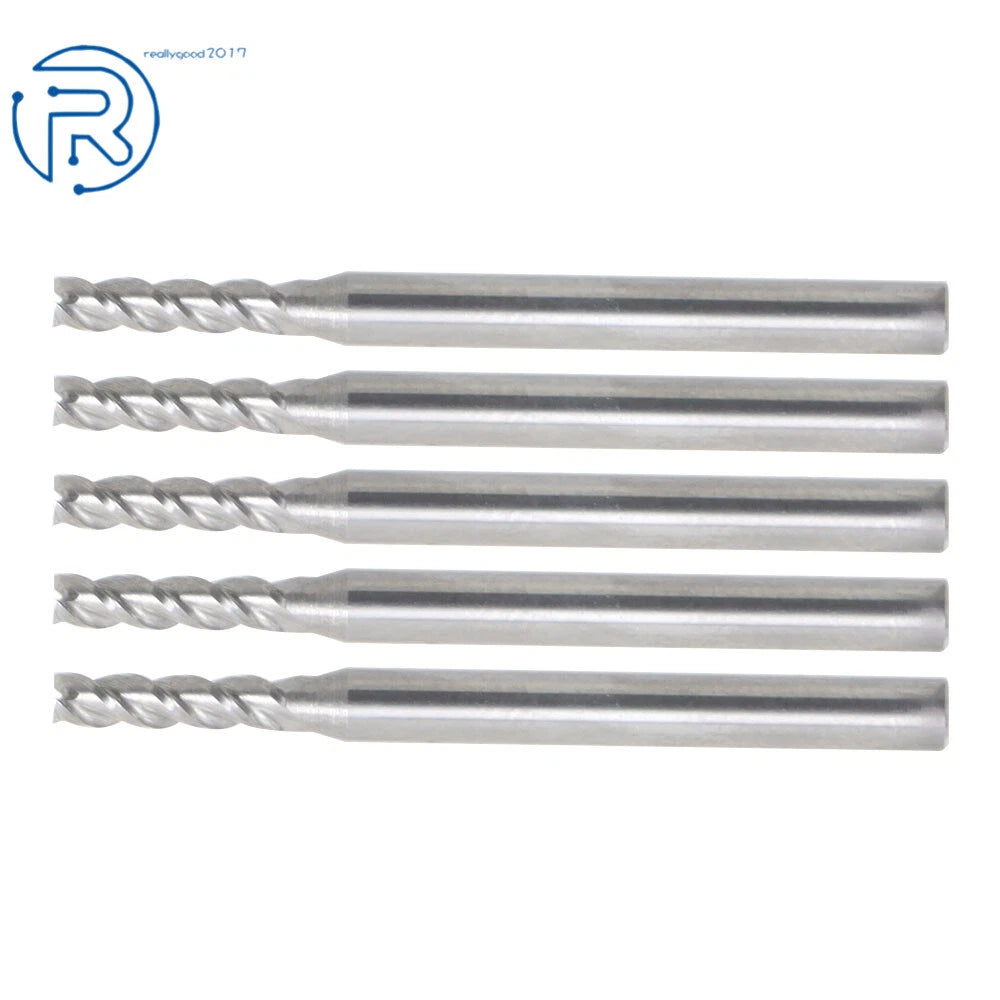 Set of 5 Carbide End Mills for Various Applications (3/32", 4 Flute)