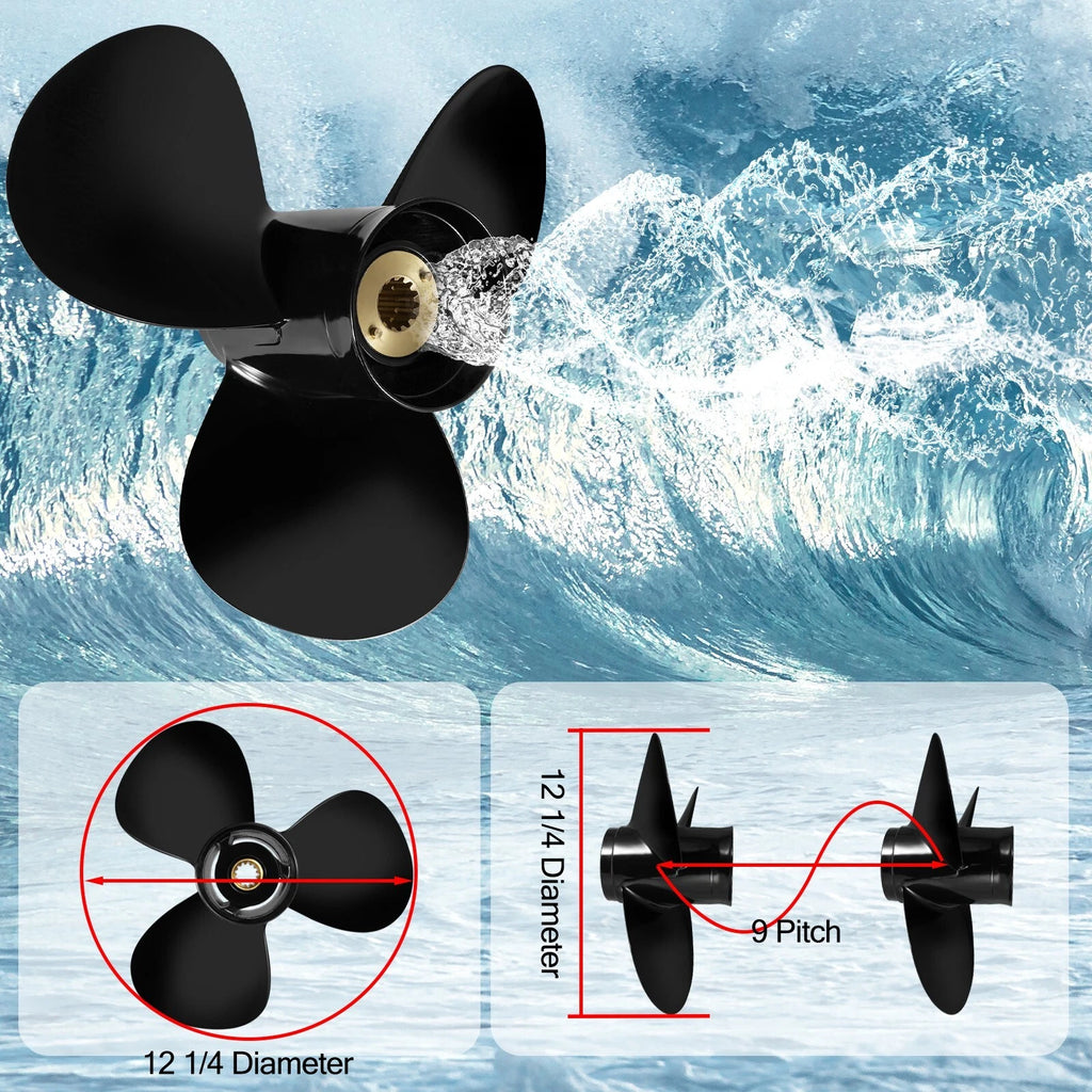 12.25 x 9 Aluminum Outboard Propeller for Mercury 25-70HP (13 Spline, RH)