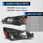 Set of 2 Black Headlights for Subaru Legacy Outback (2013-2014)