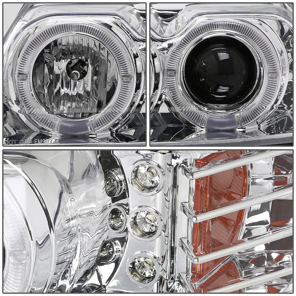 Halo Ring LED DRL Projector Headlight for Ford Mustang (1999–2004) Chrome Amber