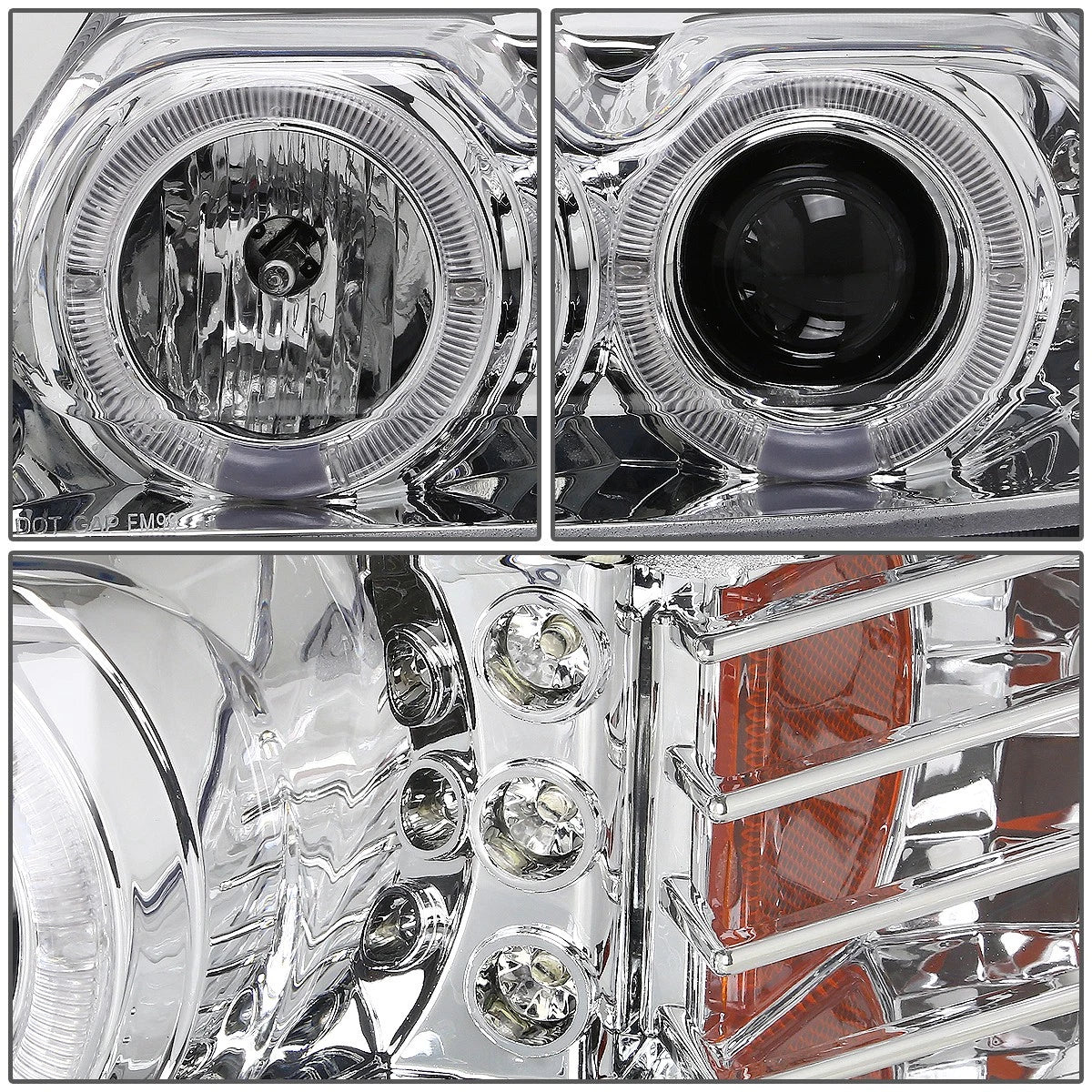 Halo Ring LED DRL Projector Headlight for Ford Mustang (1999–2004) Chrome Amber