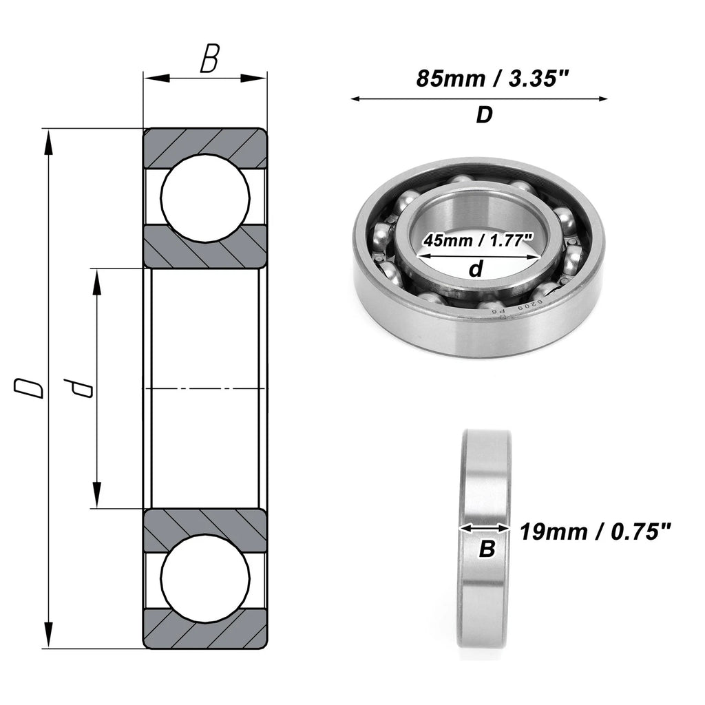 6209 Deep Groove Ball Bearing for Scooter Skateboard Wheel (1 Pc)