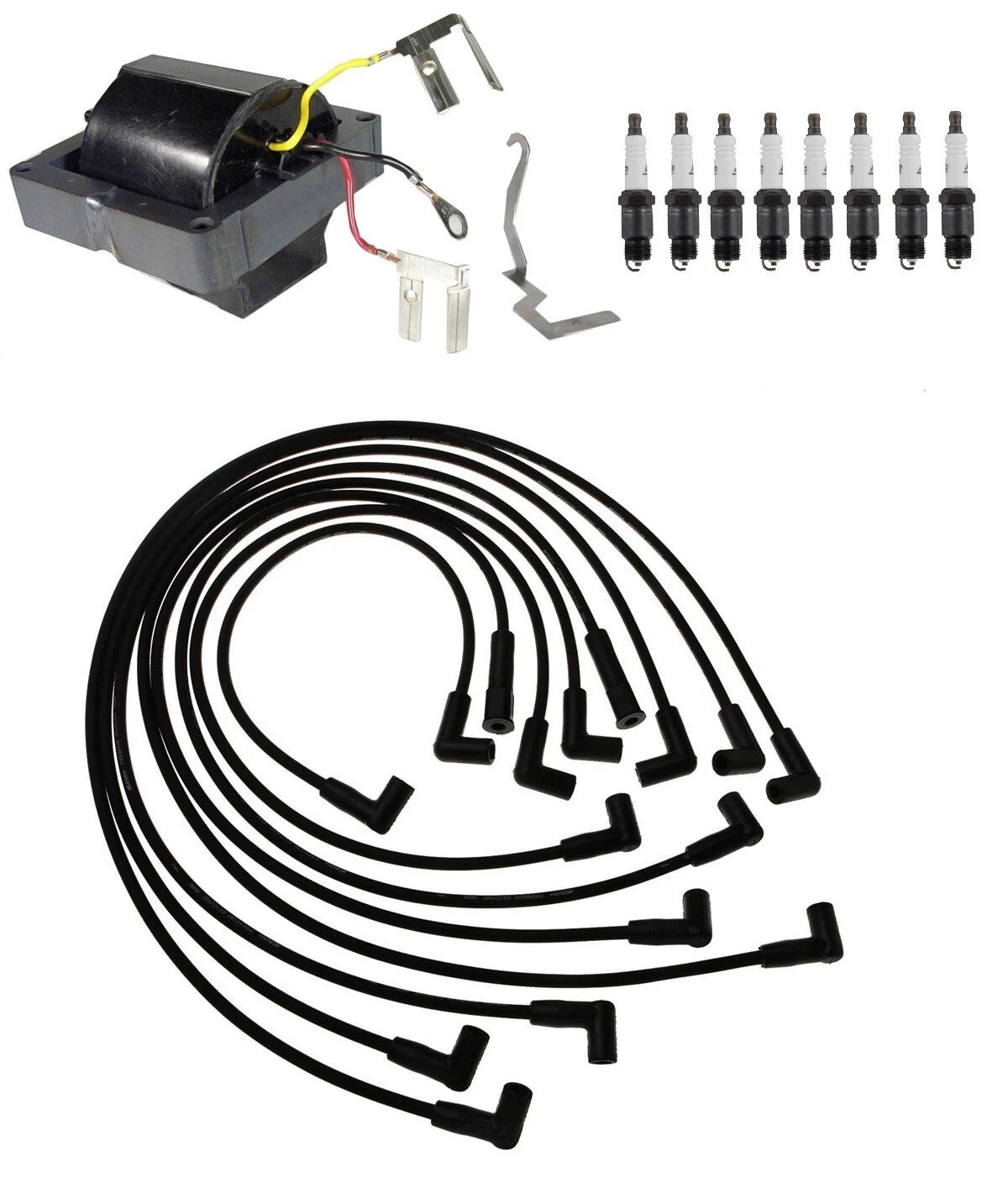 Ignition Wires & Spark Plugs Kit for Chevy Impala GMC C2500 Jimmy (1 Coil, 8 Plugs)