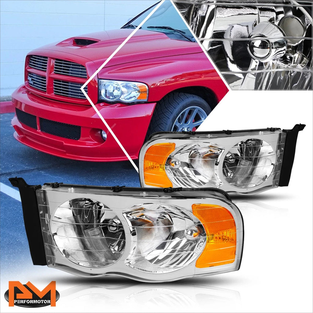 Chrome Housing Headlight Amber Corner Signal Lamps for Dodge Ram 1500-3500 (2002–2005)