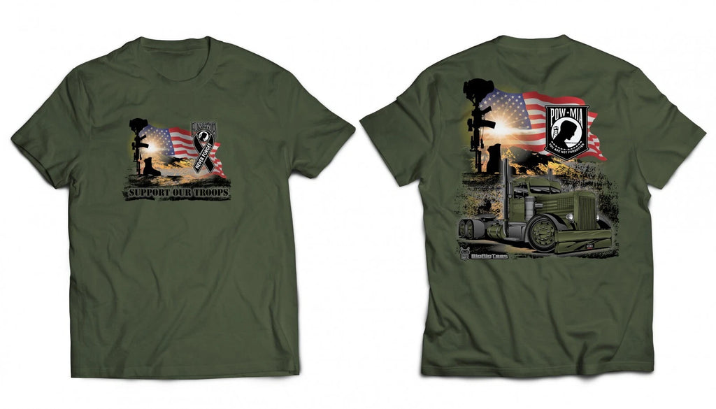POW MIA Waving Flag T-Shirt for Big Rig Trucks