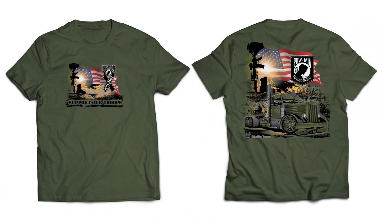 POW MIA Waving Flag T-Shirt for Big Rig Trucks