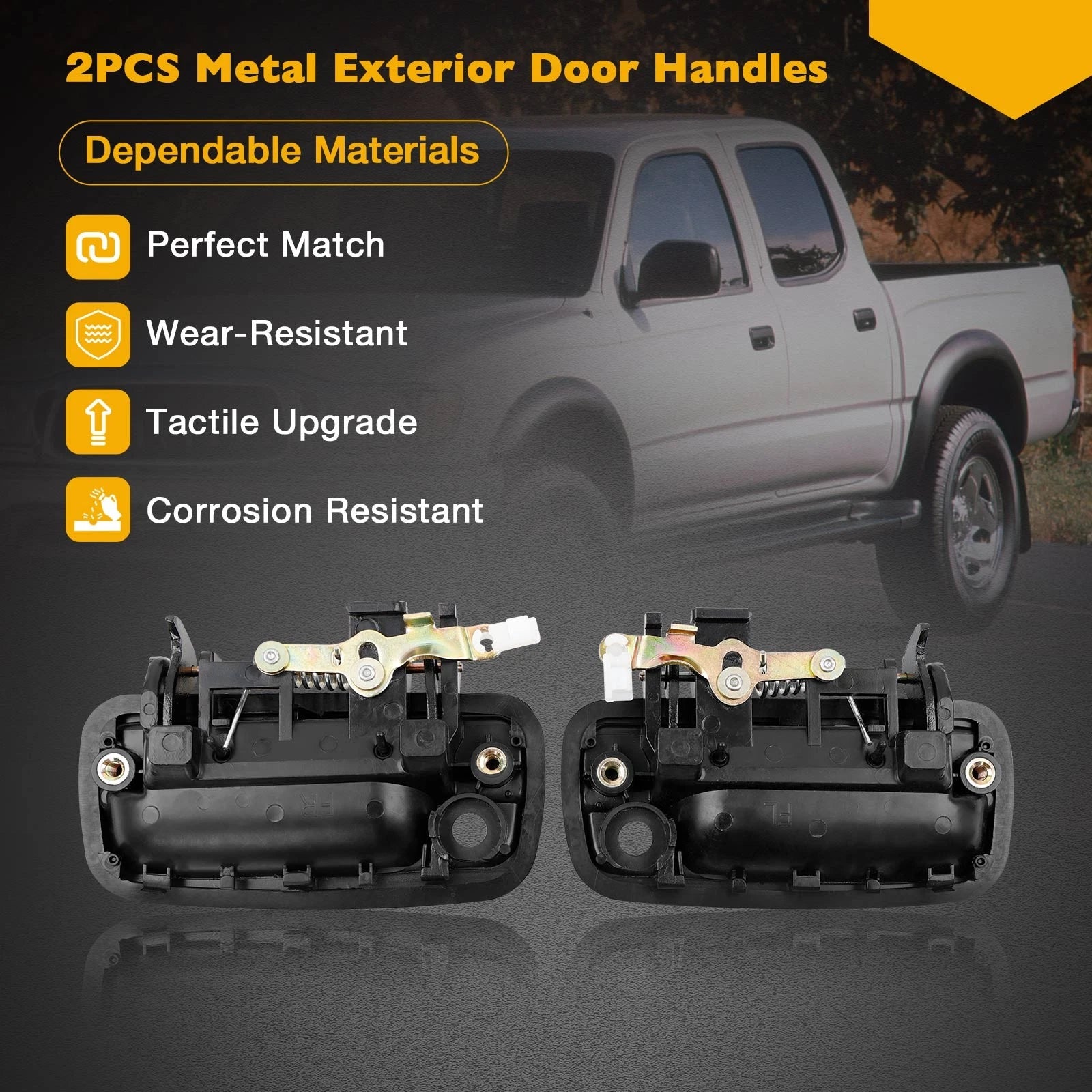 2X Metal Exterior Door Handles w/ Lock Cylinders & Key for Toyota Tacoma (1995–2004)