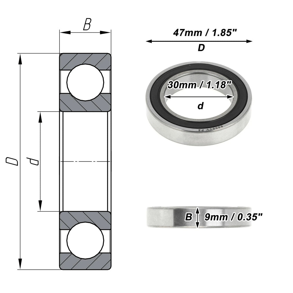 6906VV Deep Groove Ball Bearing for Scooter Skateboard (30x47x9mm)