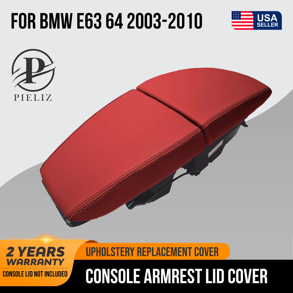 Leather Console Lid Armrest Cover for BMW E63 E64 650 (2003–2010) Red Black Stitch