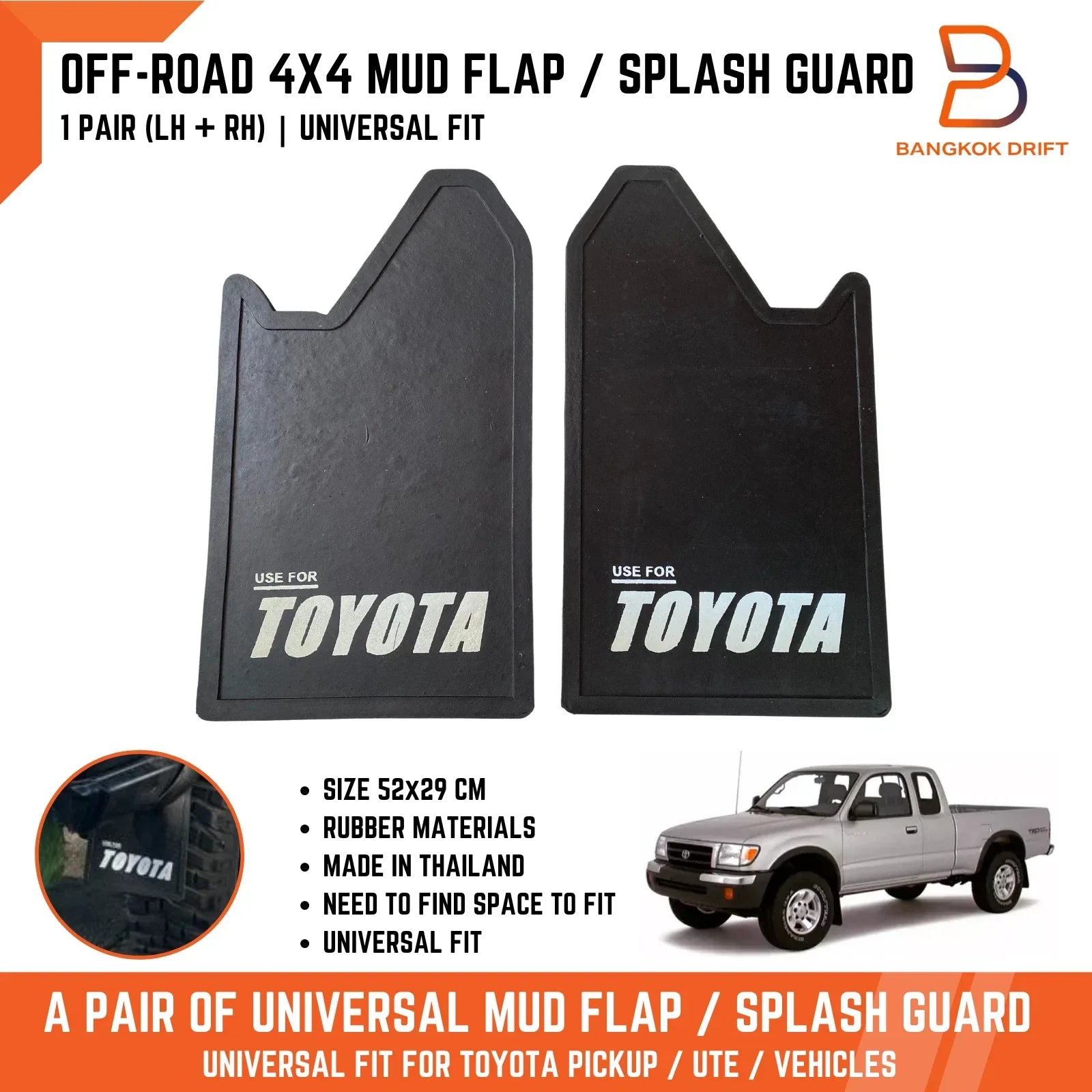 Mud Flaps for Toyota 4x4 4WD Off-Road Truck - Black Rubber