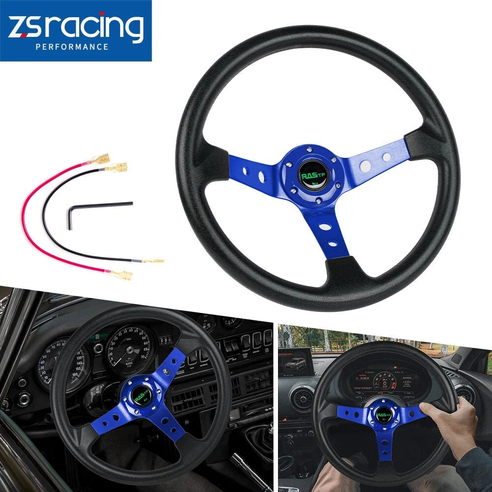 6 Bolt 14” Blue Universal Aluminum Racing Steering Wheel