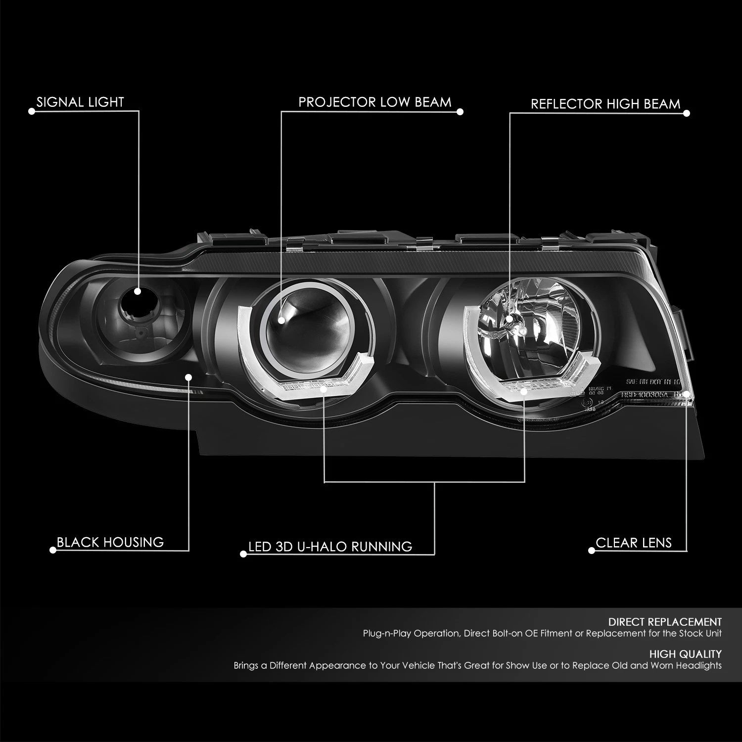 1-Piece Projector Headlights for BMW 740iL 750iL (1995–2001)