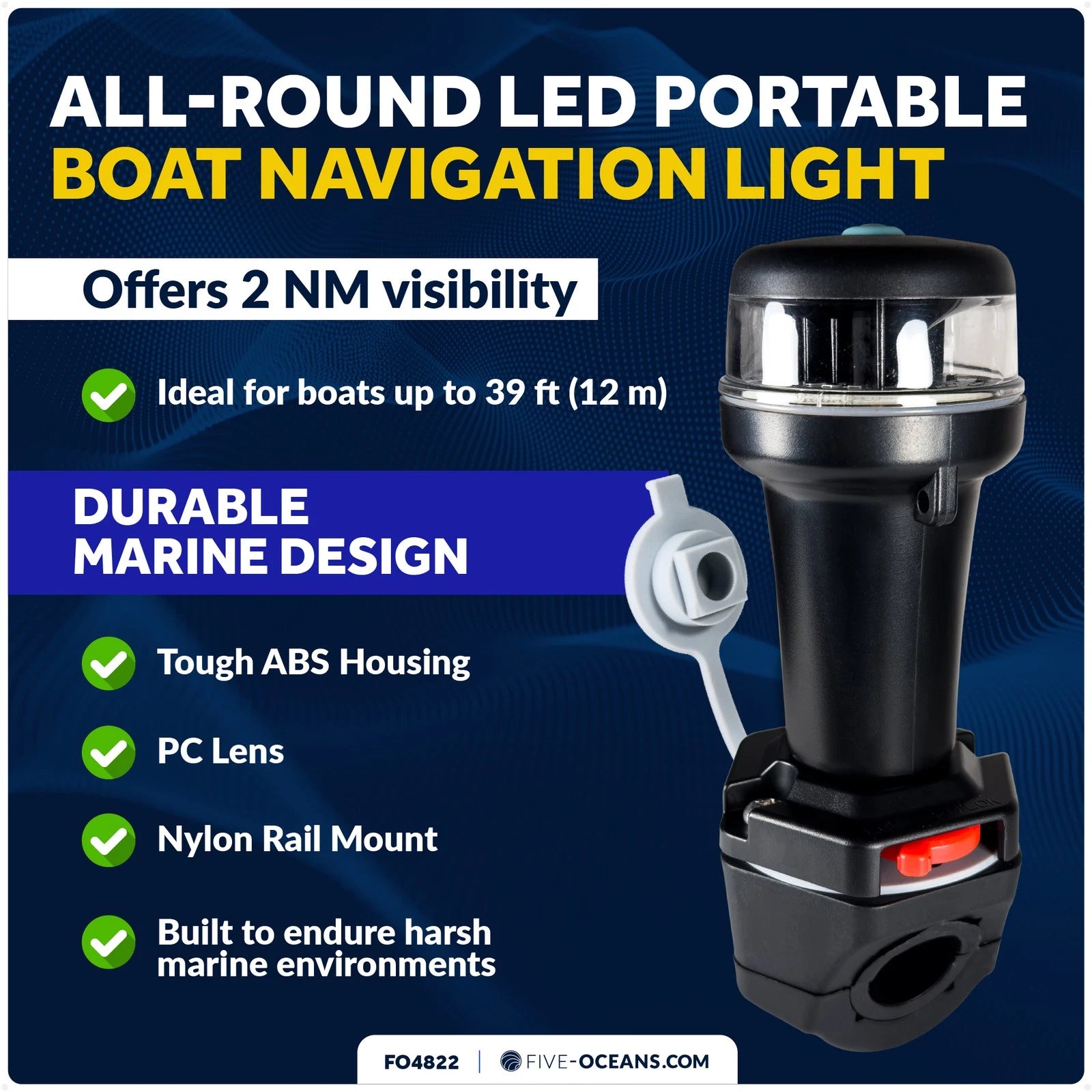 LED Portable Boat Navigation Light with Rail Mount (IP67)