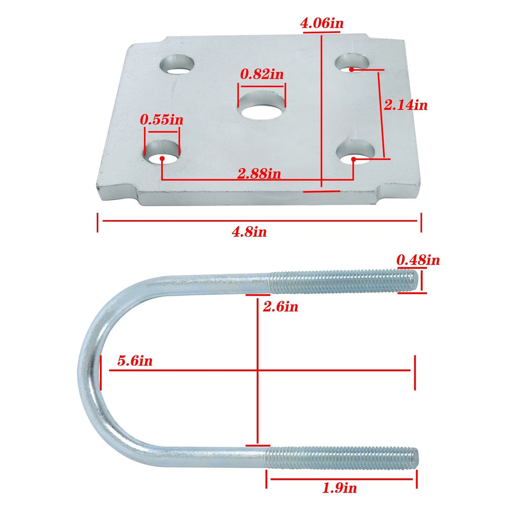 U Bolt Kit for 3500lb Trailer Axle 2-3/8" Round (5-1/2" Long, 1/2" Diameter)